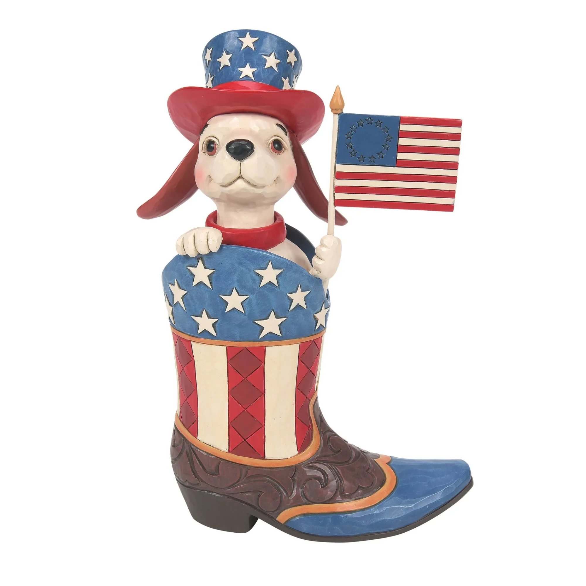 Enesco Gift Figurines | Boot with Dog Holding Flag Fig