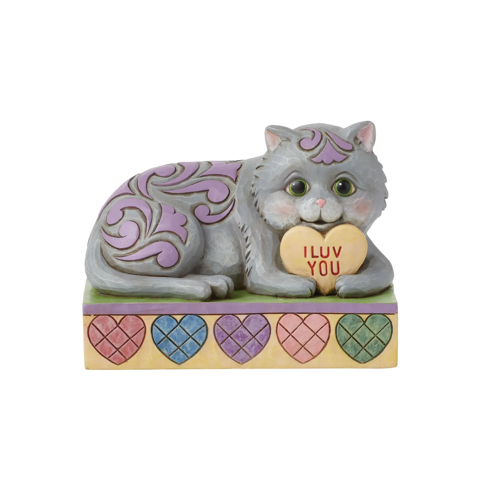 Enesco Gift Figurines | Cat Lying by Message Hearts