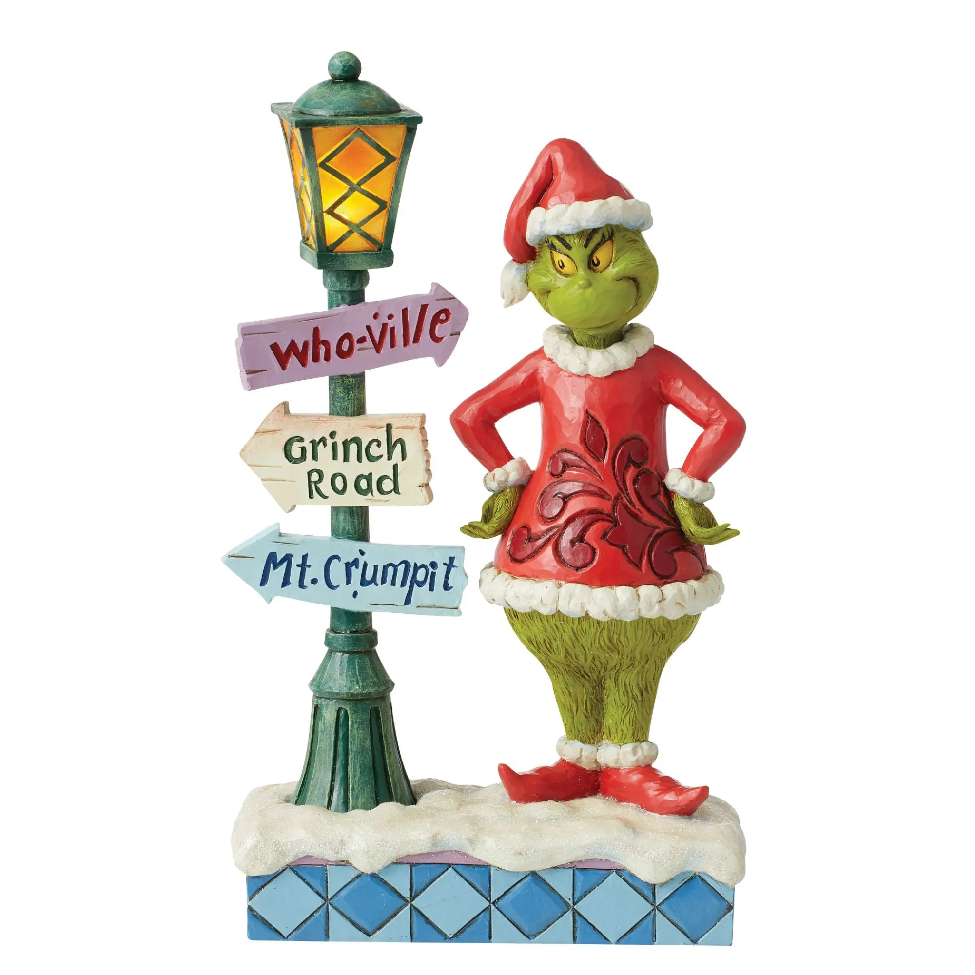 Enesco Gift Figurines | Santas | Grinch by Lit Lamppost