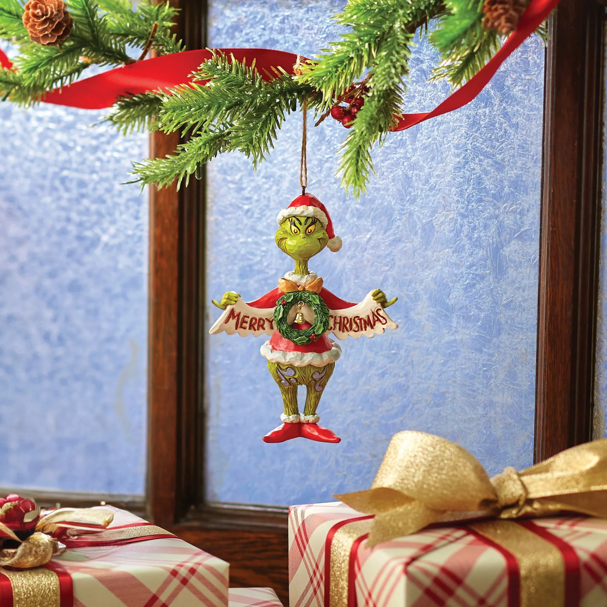 Enesco Gift Ornaments | Grinch Holding Banner