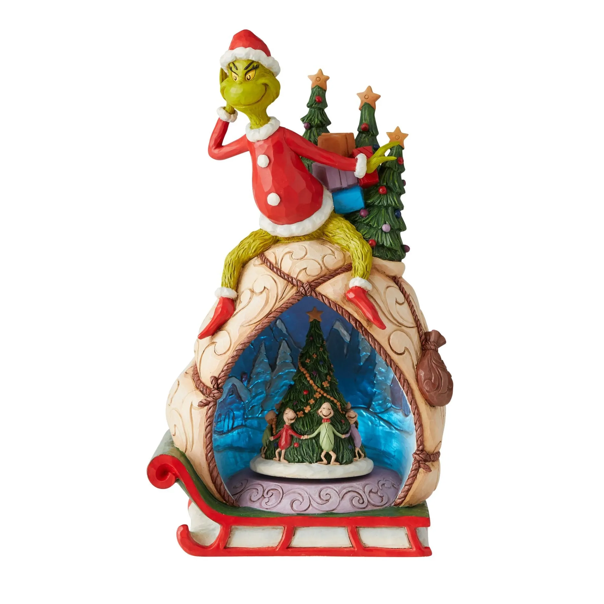 Enesco Gift Figurines | Grinch w/Lited Rotatable Scene