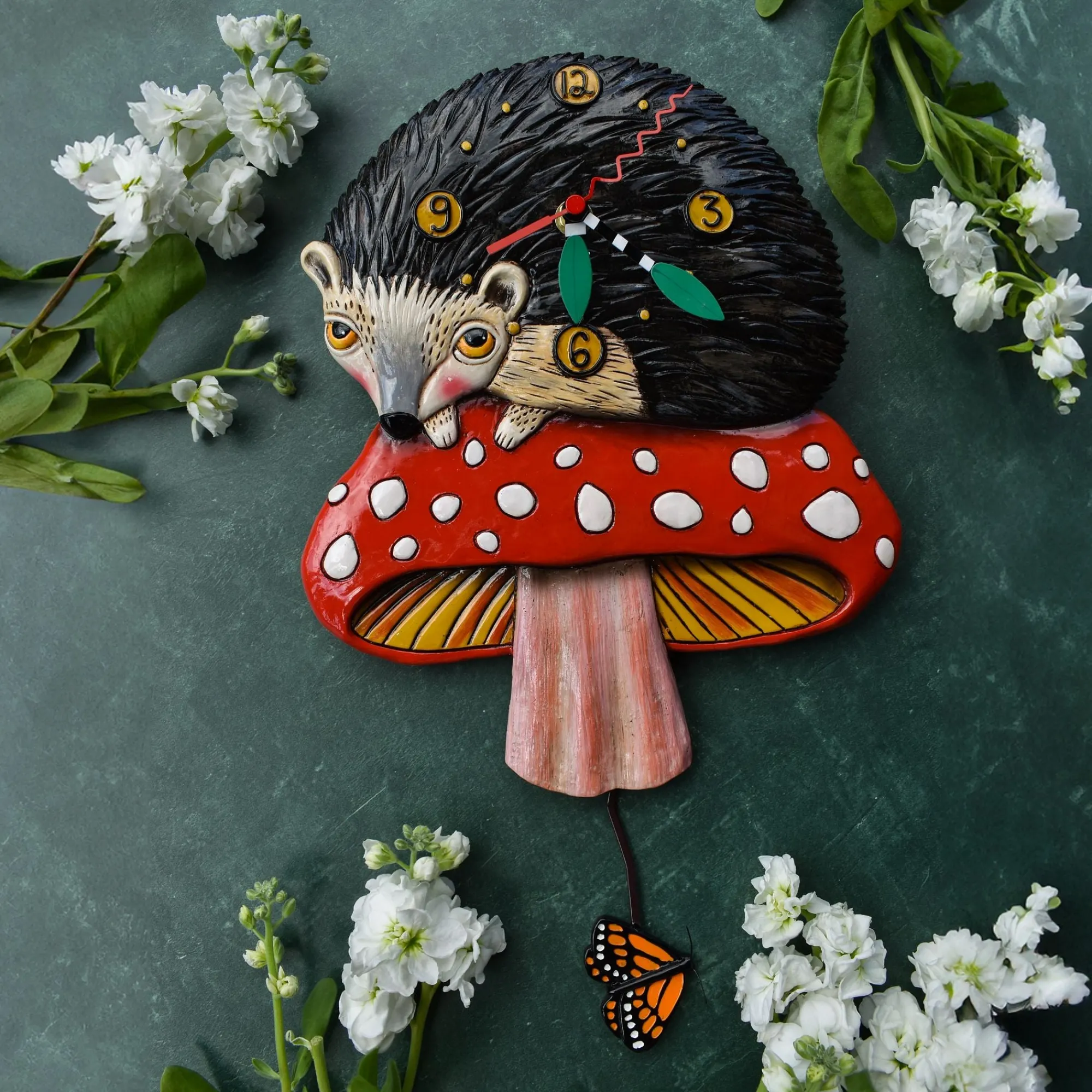 Enesco Gift Mushrooms | Hank The Hedgehog Wall Clock