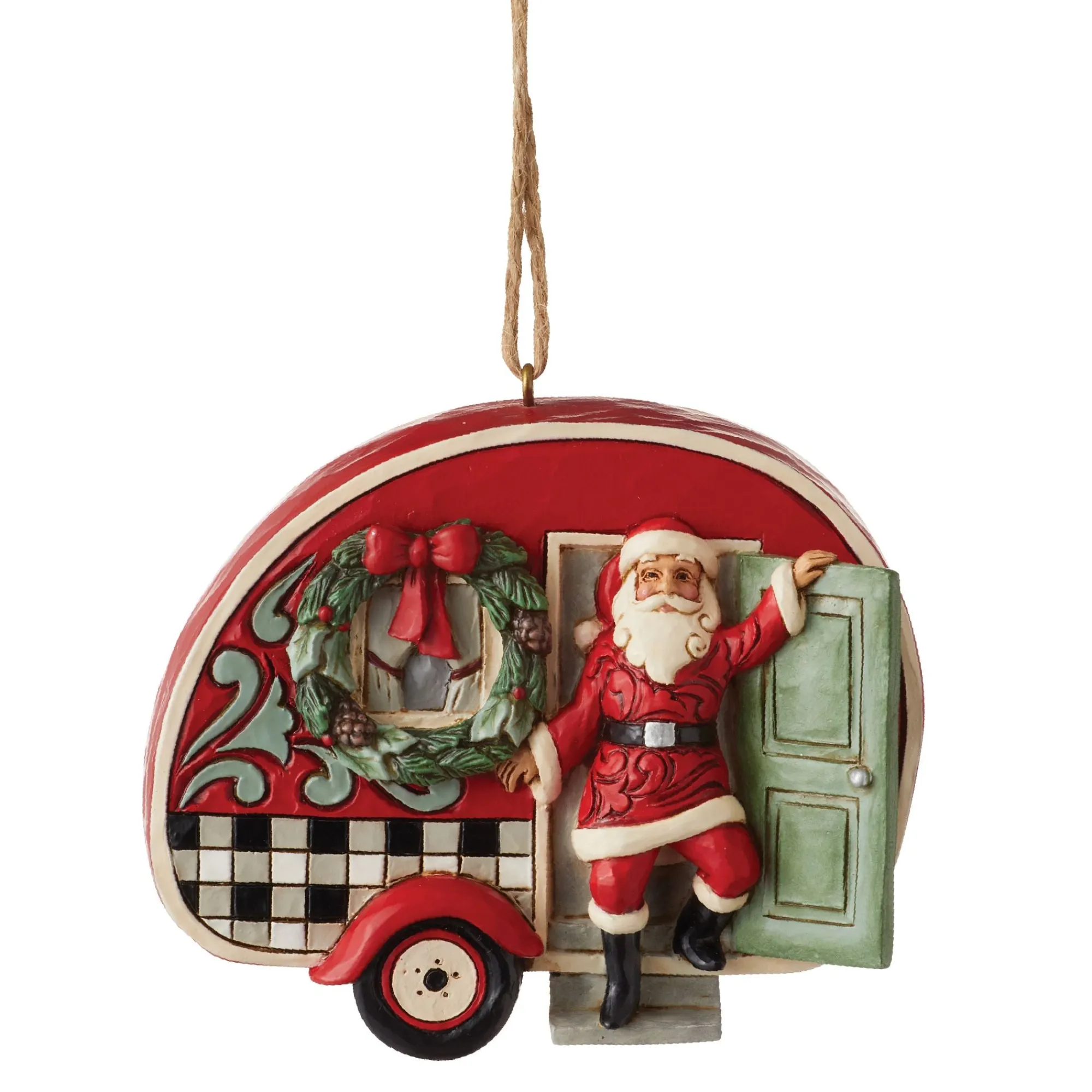 Enesco Gift Ornaments | Santas | HG Santa in Plaid Camper Orn