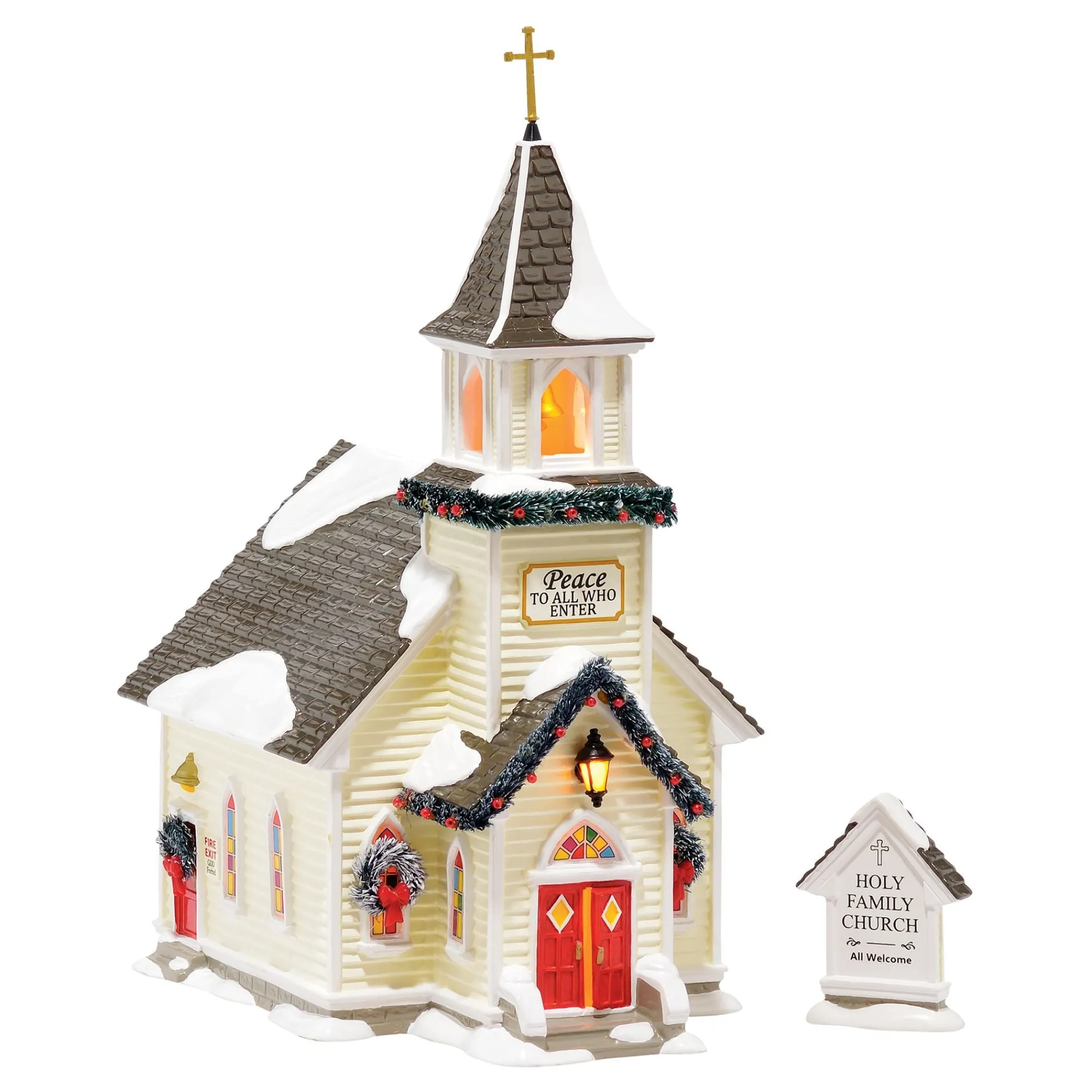 Department 56 Village Lighted Buildings | Religious | Holy Family Church, set of 2