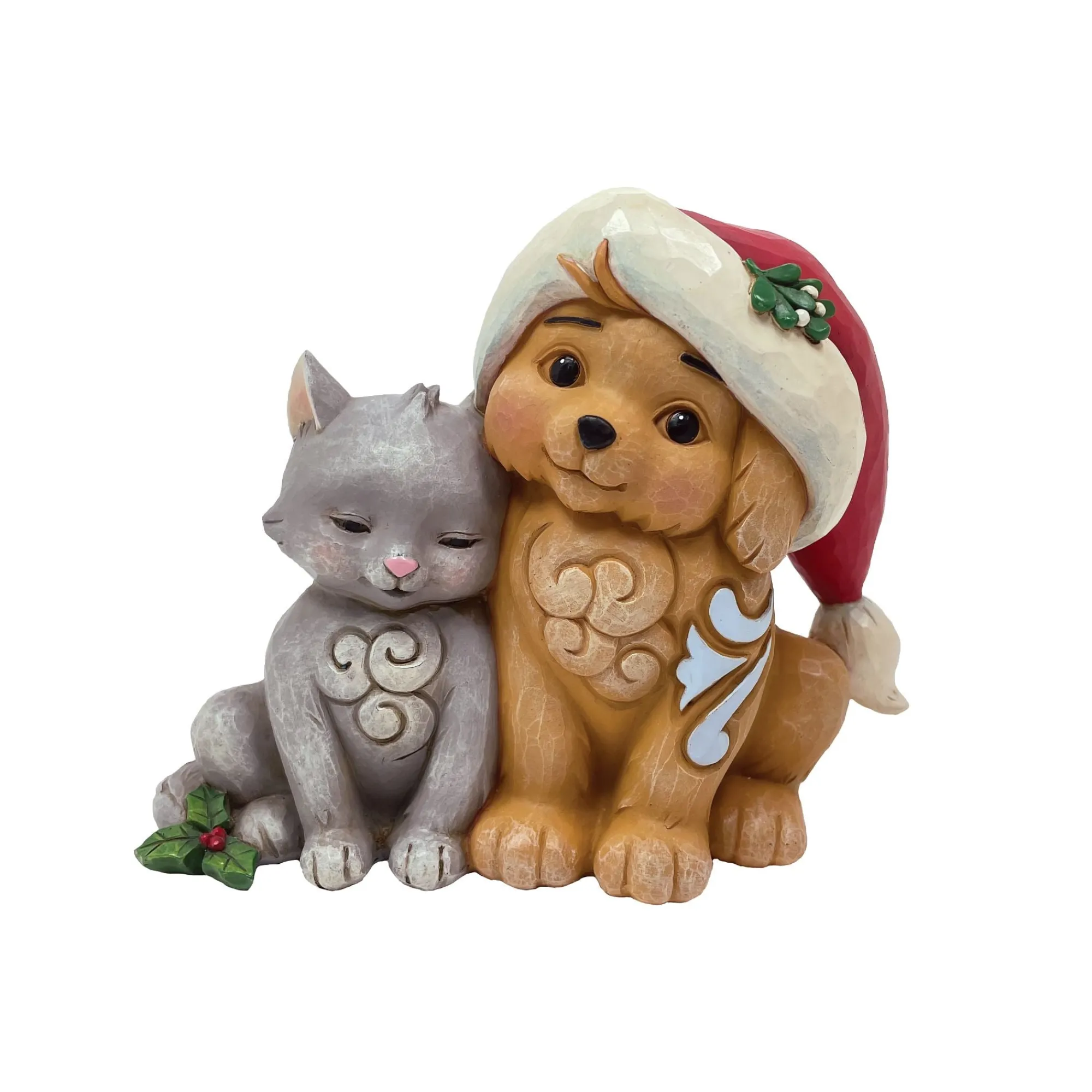 Enesco Gift Figurines | Kitten with Puppy in Santa Hat