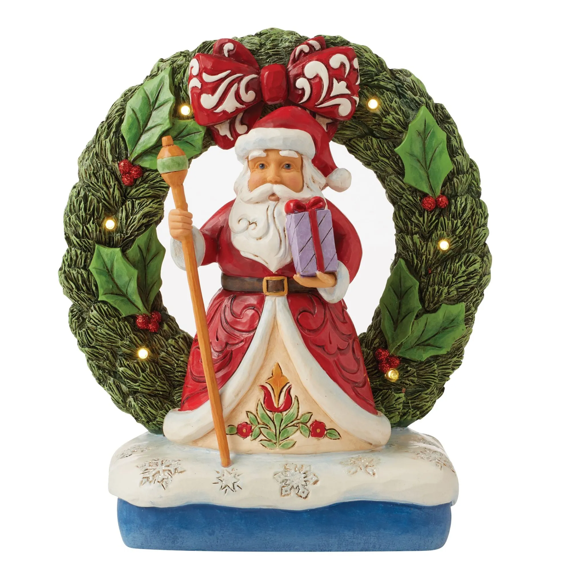 Enesco Gift Figurines | Santas | Santa by Light-Up Wreath