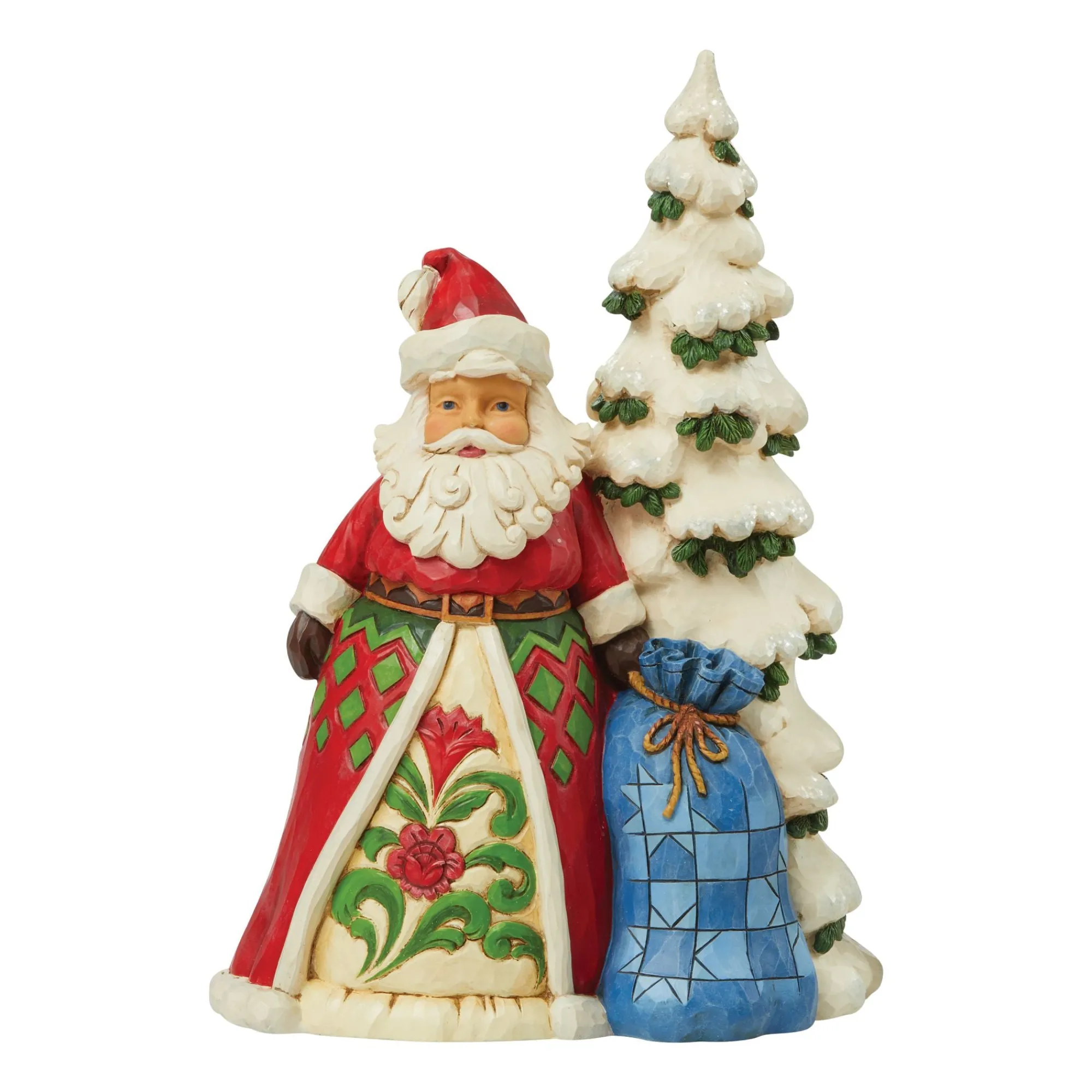 Enesco Gift Figurines | Santas | Santa Next To Tree with Toybag