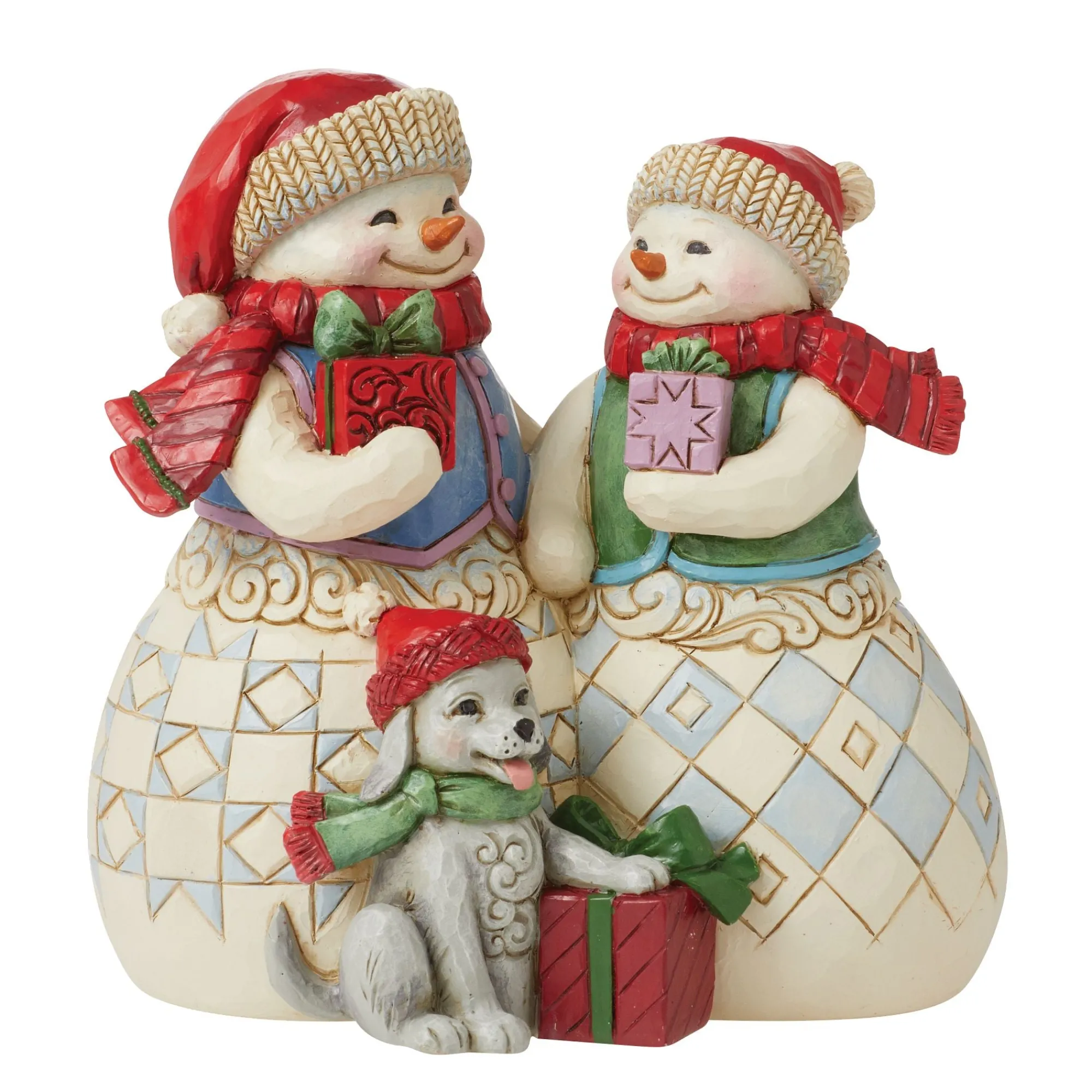 Enesco Gift Figurines | Snowman | Snow Couple with Puppy Fig