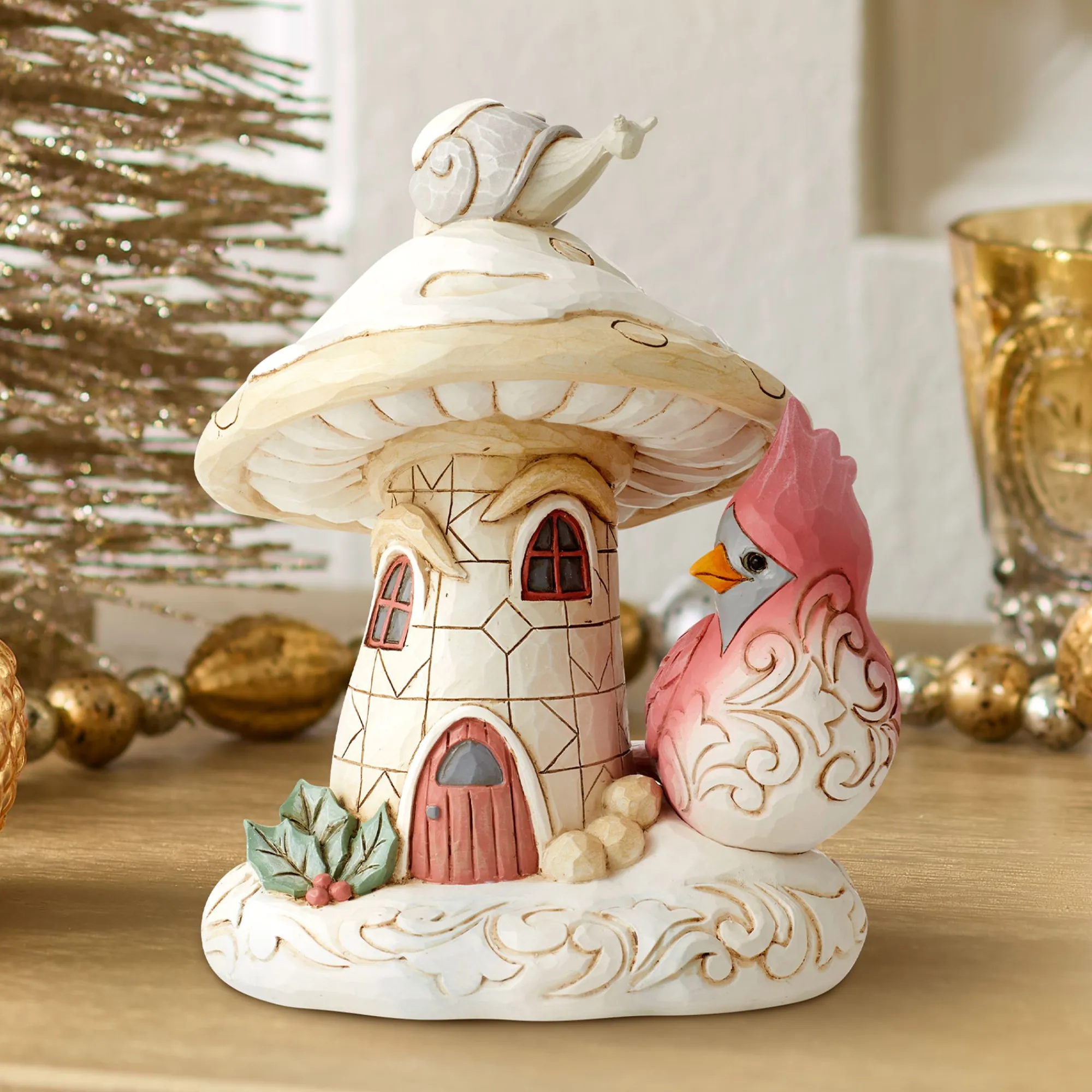 Enesco Gift Figurines | Mushrooms | Woodland Mushroom House/Bird